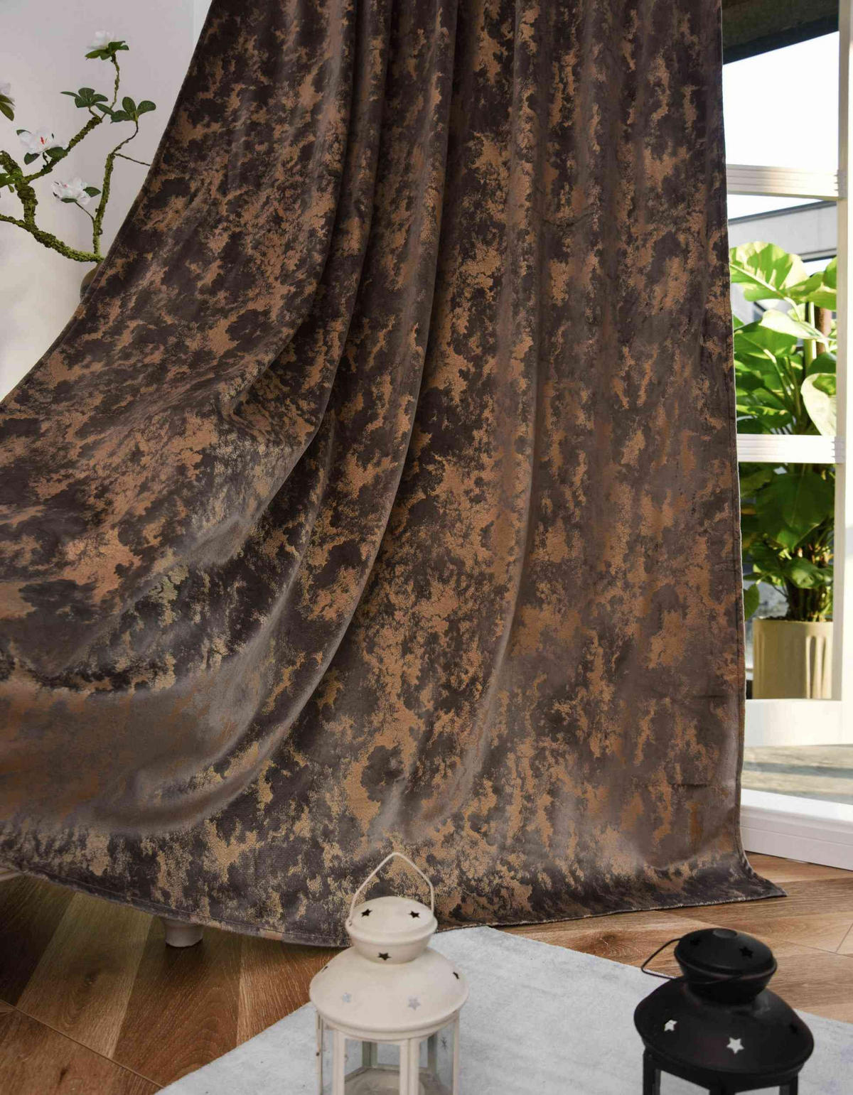 VORHANG SAMT MILANO STAR HxB 245x140 cm Taupe Gold - Taupe, Textil (140/245cm) - Gardinenbox