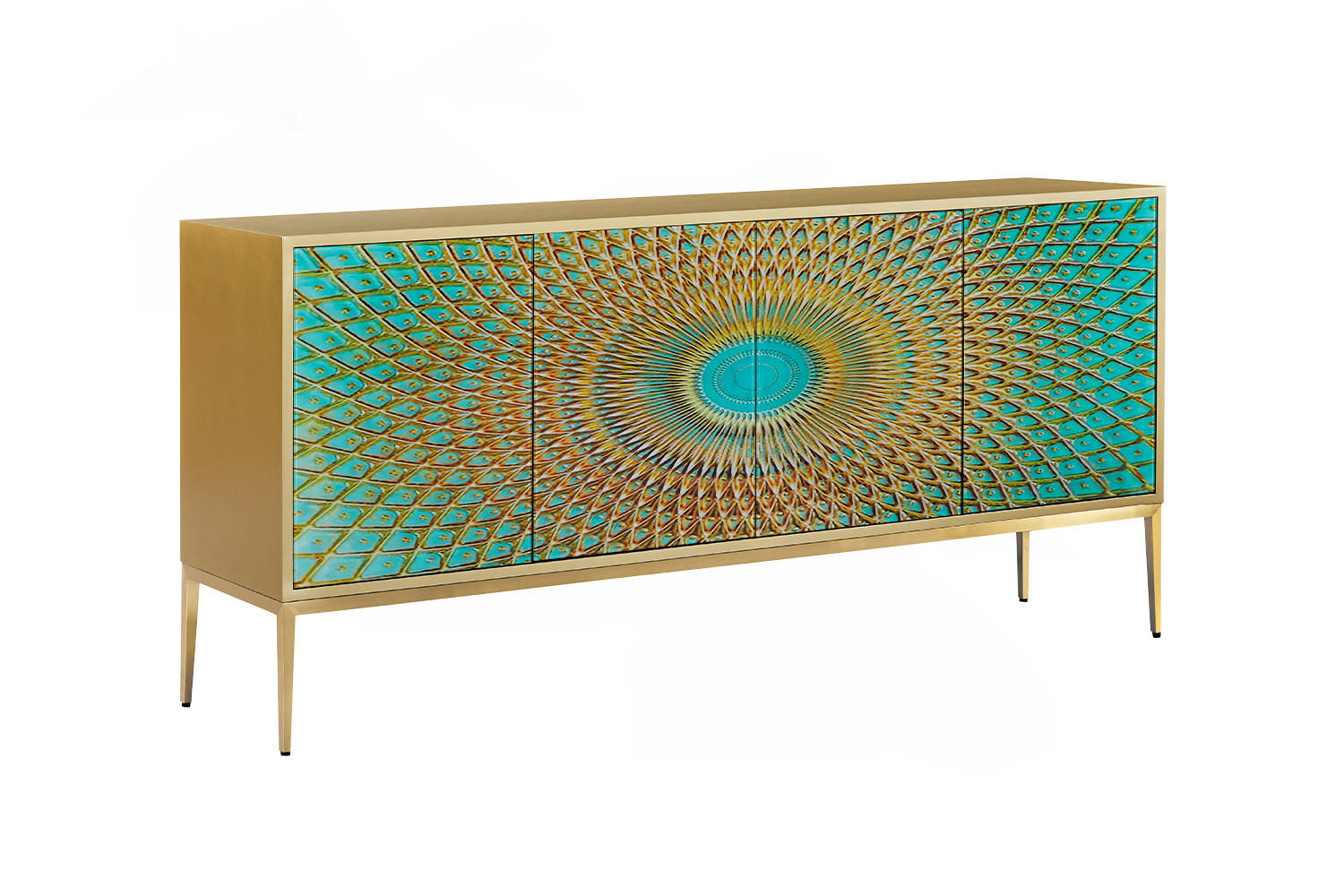 SIDEBOARD LAGO Grün Holz - Goldfarben/Grün, Holz/Metall (180/85/40cm) - KAWOLA