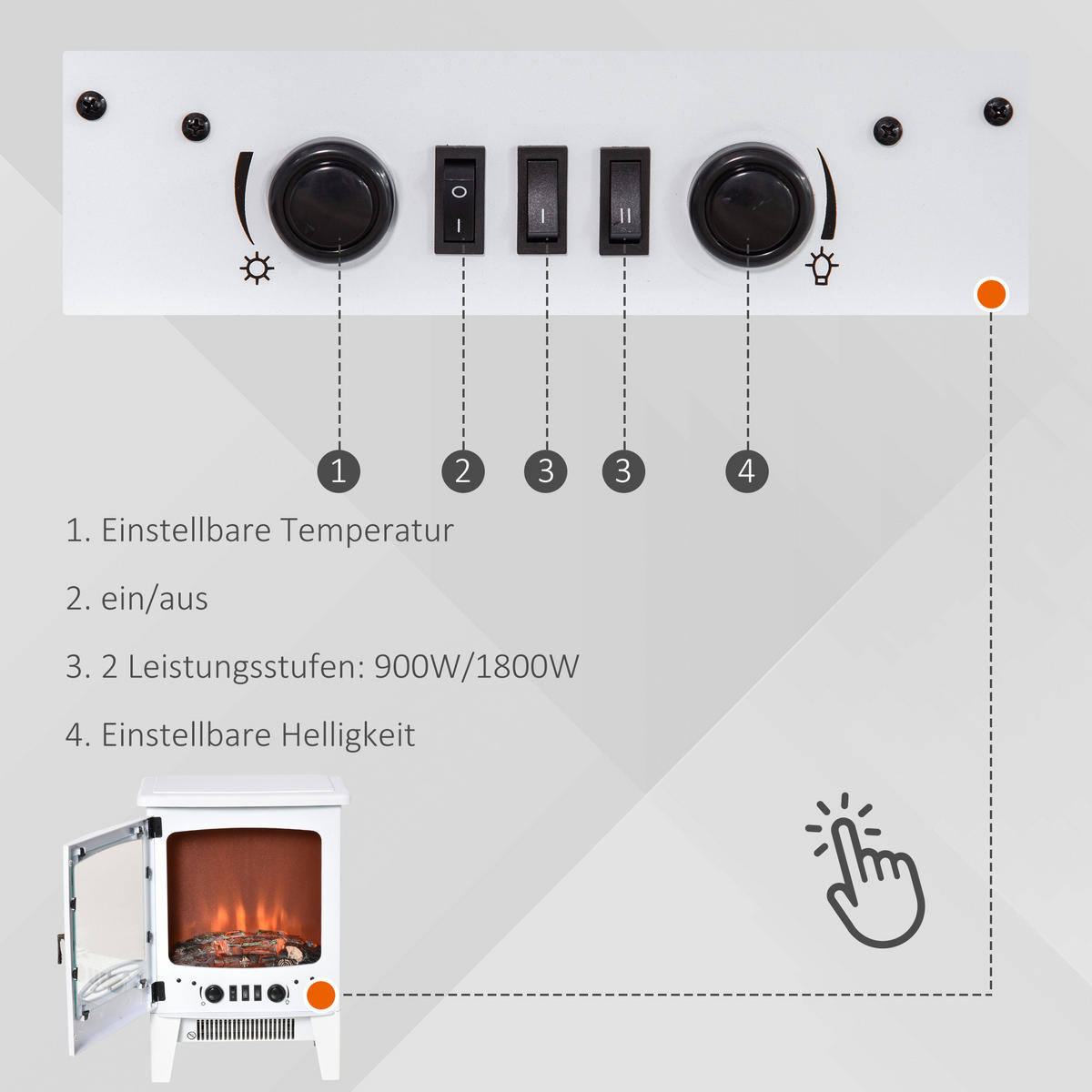 LED Elektrokamin Standkamin mit Flammeneffekt 900/1800W Weiß - Weiß, Metall (26/54.8/39cm) - HOMCOM