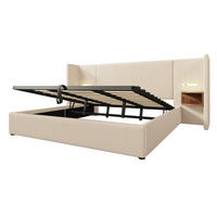 POLSTERBETT 180/200 cm Beige mit Nachttisch, Leselampe und USB Type-C Ladefunktion, Ohne Matratze - Beige, Textil (180/200cm) - Oxeza