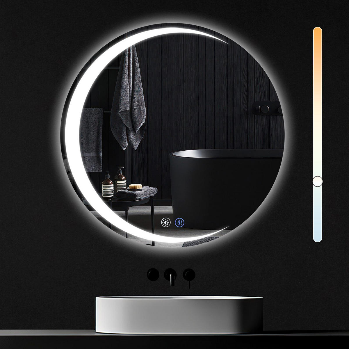 BADEZIMMERSPIEGEL Redinger mit LED-Leuchte Ø80 cm - Weiß, Glas (80/2.4/80cm) - Nettlife