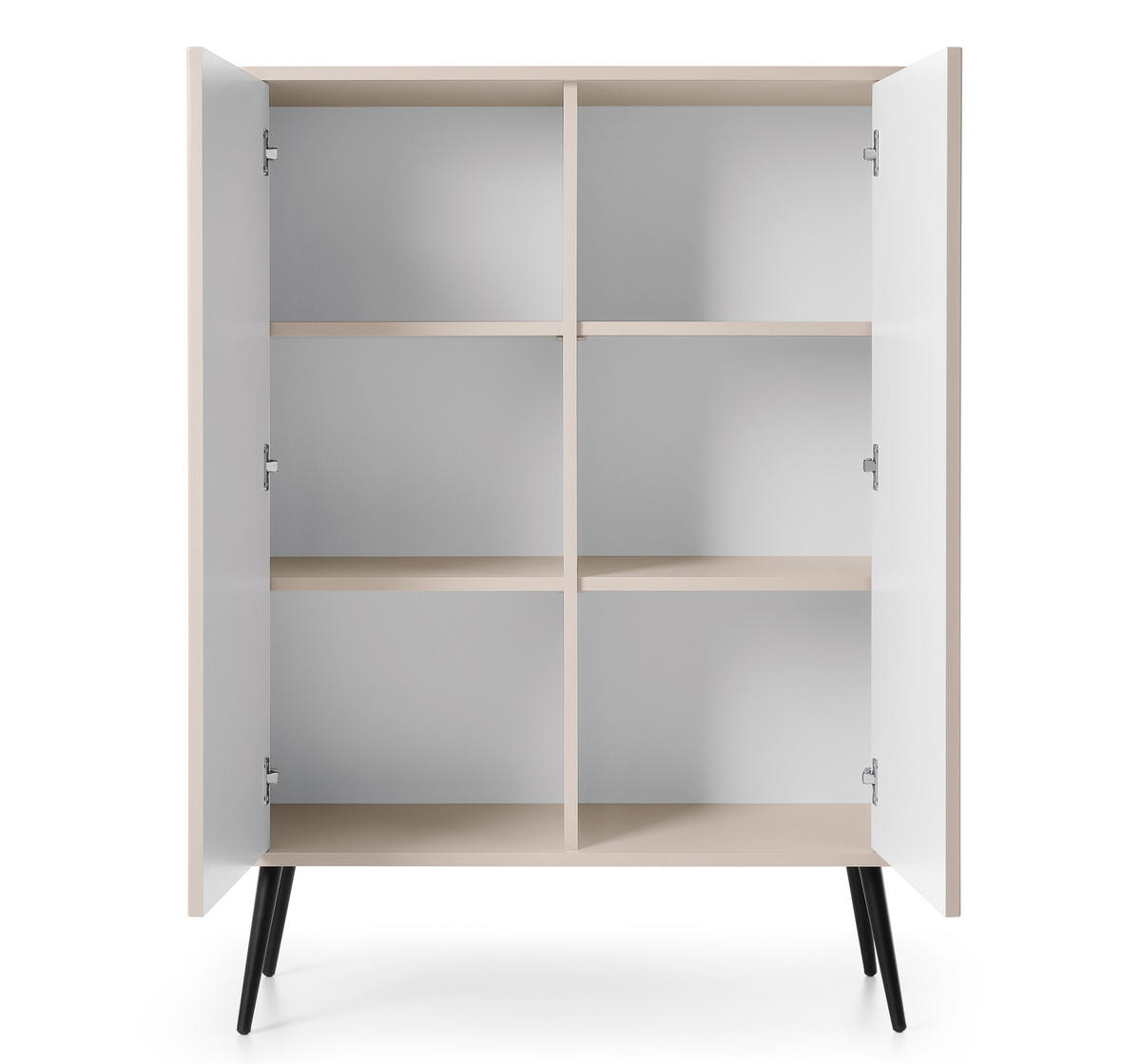 HIGHBOARD Salvia 2T Beige, Schwarz 103/129/39 cm – mit geriffelten Fronten und hohen Beinen - Beige/Schwarz, Holzwerkstoff/Metall (103/129/39cm) - AX Living
