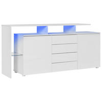 KOMODA z dřevotřísky 160x70x35 cm bílá s LED osvětlením, USB a 4 zásuvkami - bílá, kompozitní dřevo (160/70/35cm) - Modfu