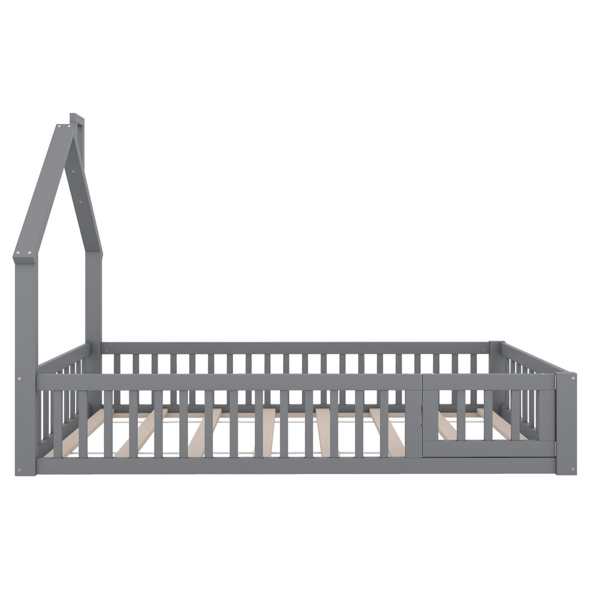 KINDERBETT in Hausform mit Rausfallschutz 90x200 cm Grau - Grau, Holzwerkstoff (90/200cm) - Beauniv