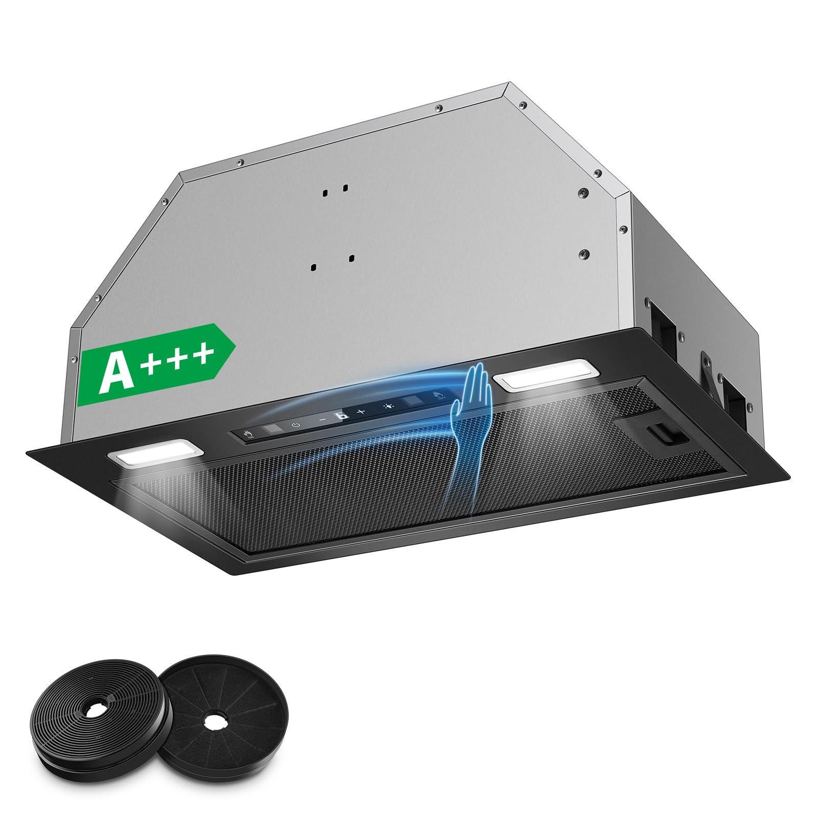 DUNSTABZUGSHAUBE Schwarz mit Touch-Bedienung, Aktivkohlefilter, Filter - Silberfarben, Metall (36.01/39.01/63.52cm) - Korfee