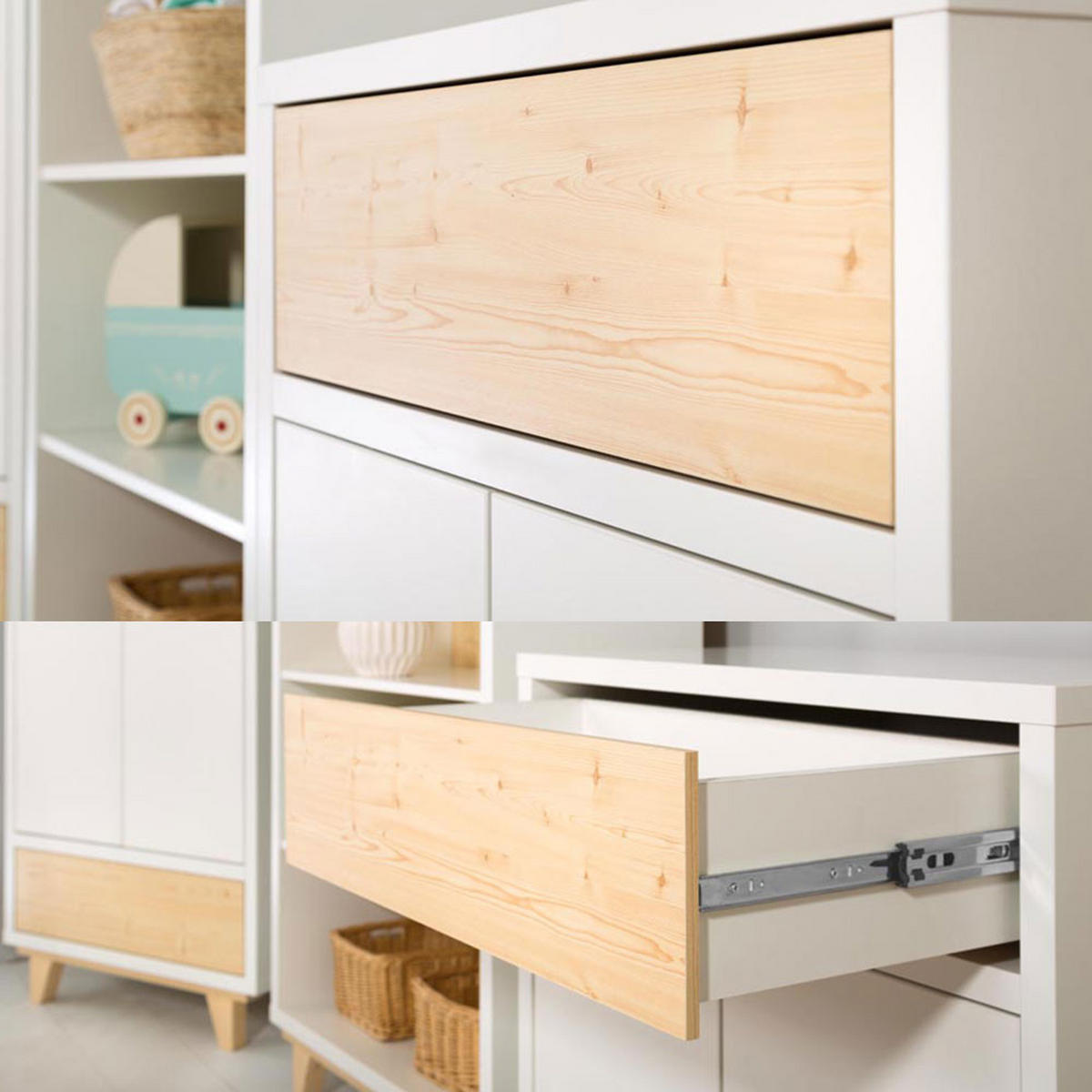 KINDERZIMMER-SET Lydia Weiß / Kiefer 4-teilig - Weiß/Kieferfarben, Holz/Holzwerkstoff (385/180/85cm) - Feldmann-Wohnen