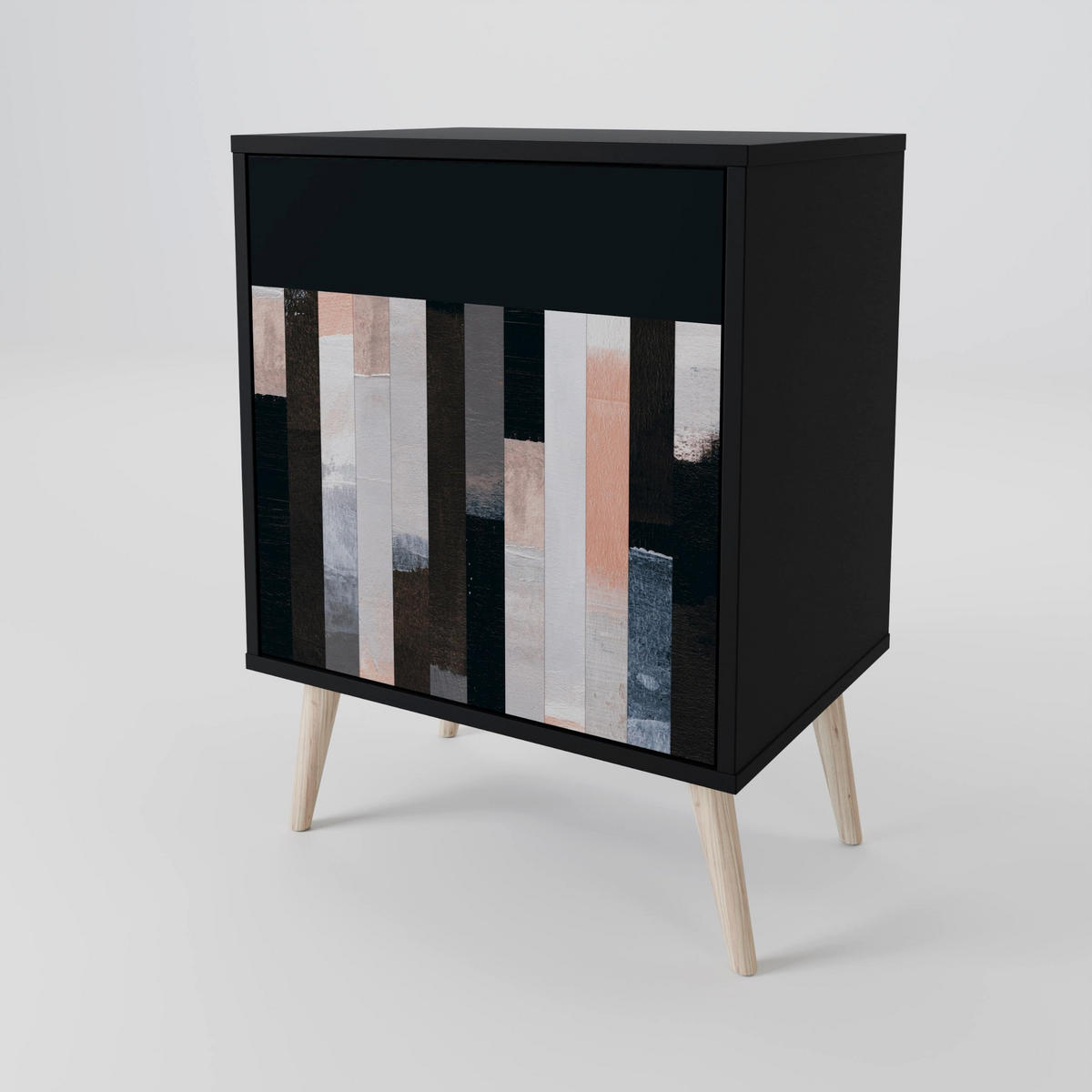 SIDEBOARD COLLAGE OF RECTANGLES, Schwarz, 57,5x42x70,5 cm, Schwarze Metall-Sternfüße - Multicolor/Schwarz, Holzwerkstoff/Metall (57.5/70.5/42cm) - SpaceRebels