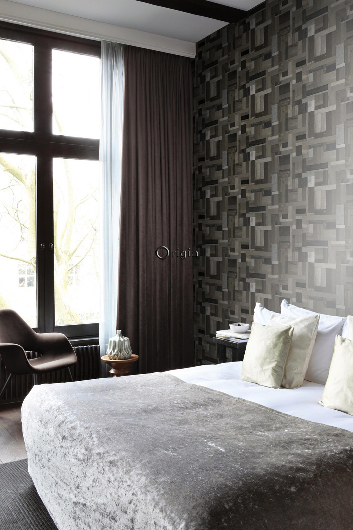 TAPETE Altholz-Motiv 53 cm x 10.05 m - Schwarz, Papier (53/1000cm) - Origin Wallcoverings
