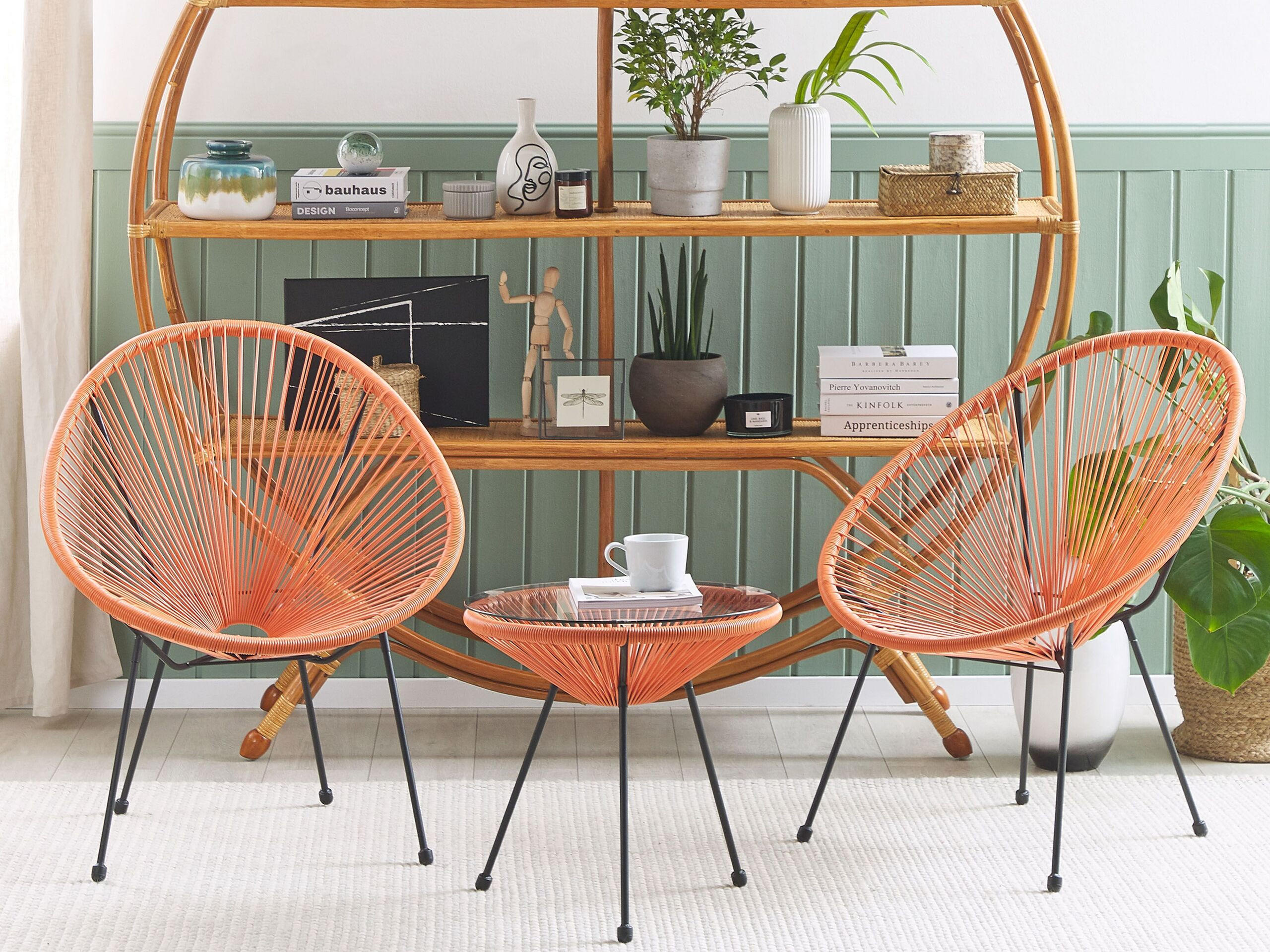BALKONSET 2-Sitzer Rattan orange Acapulco II - Schwarz/Orange, Kunststoff - Beliani
