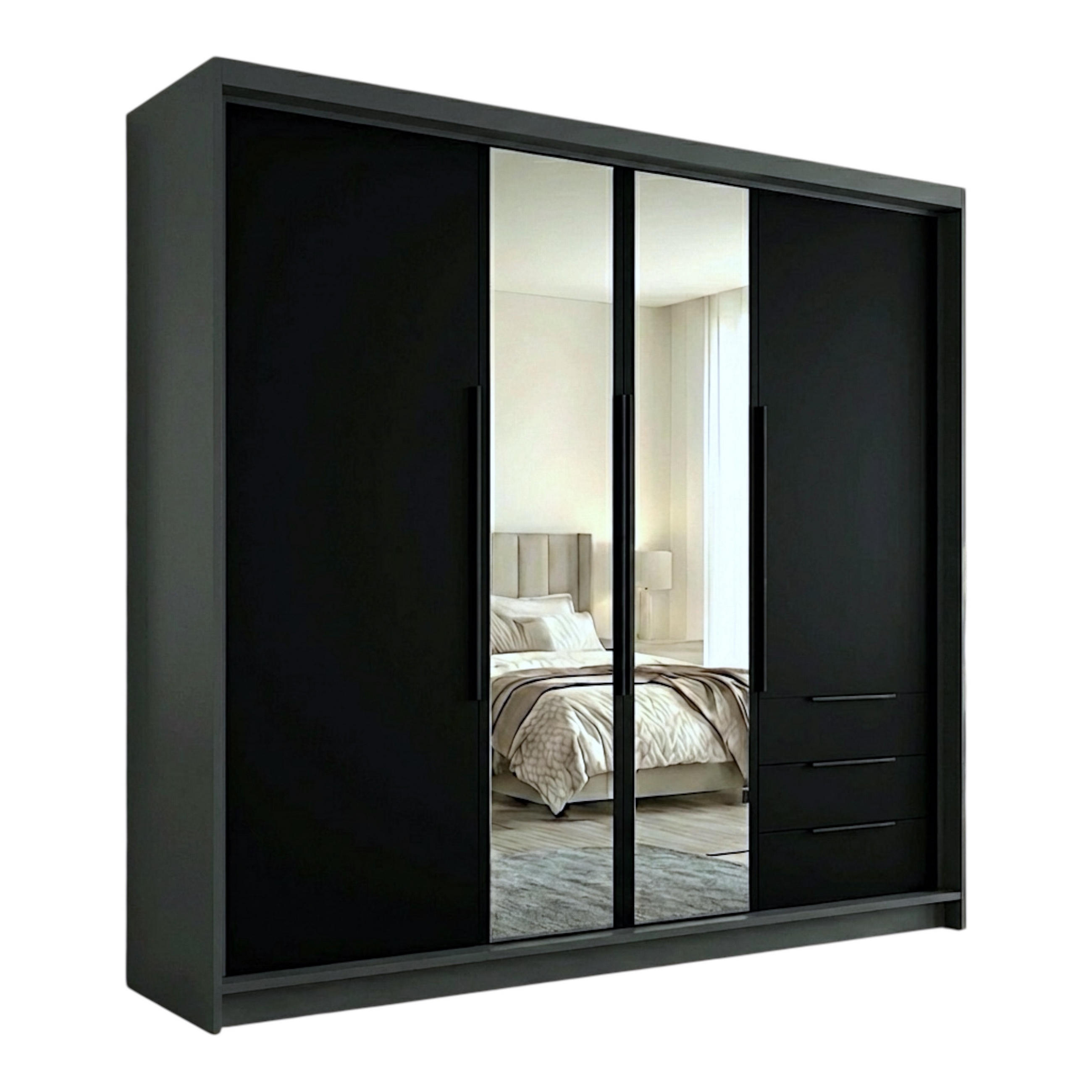 A&J MöbelLand Drehtürenschrank Graphit, Schwarz, Schwarz 200x215x59.5 cm