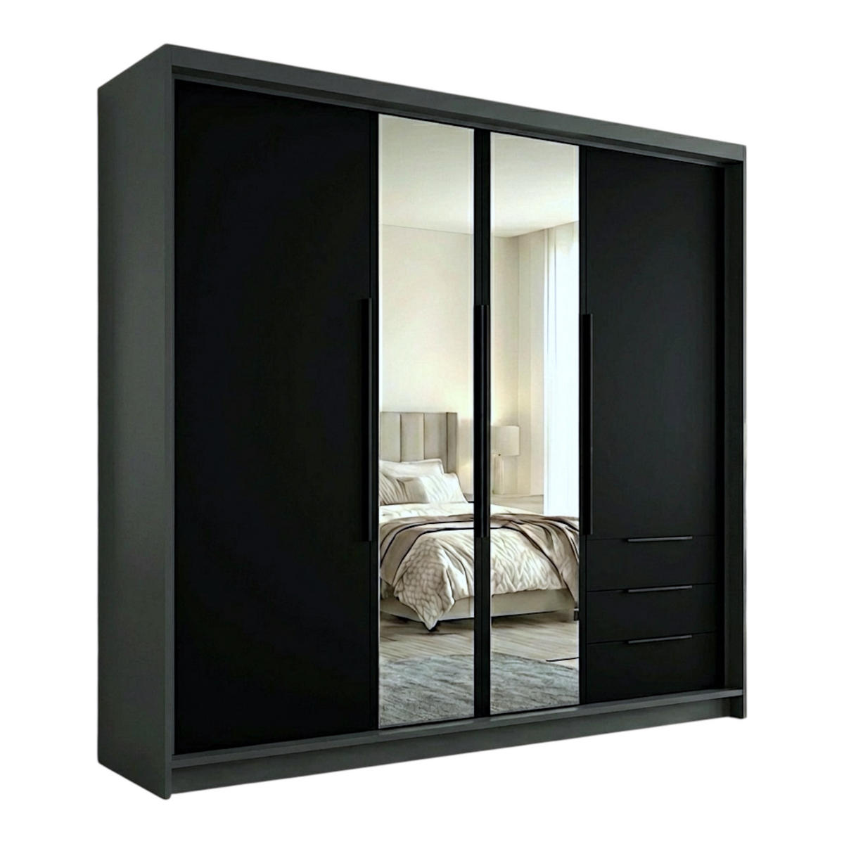 DREHTÜRENSCHRANK VIVO 200 cm Farbe: Graphit | Schwarz | Schwarz - Graphitfarben/Schwarz, Holzwerkstoff/Metall (200/215/59.5cm) - A&J MöbelLand