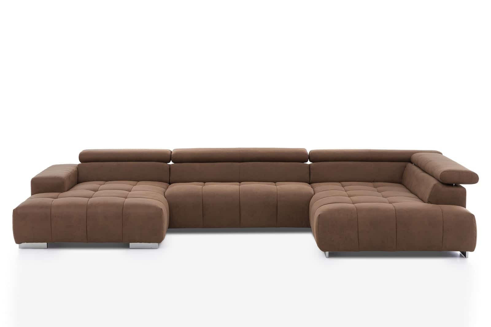 WOHNLANDSCHAFT XXL mit verstellbaren Kopflehnen - Silberfarben/Braun, Textil/Metall (225/73/409cm) - Cotta