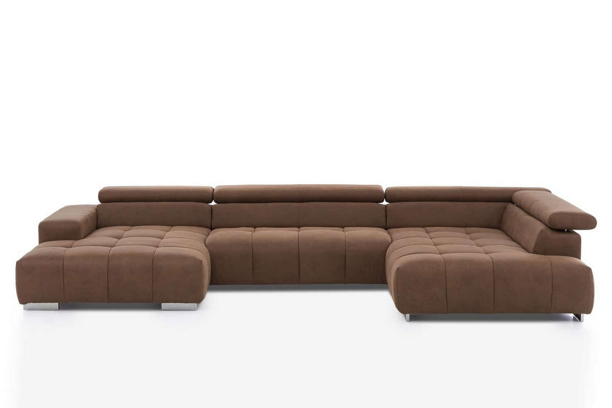 WOHNLANDSCHAFT XXL mit verstellbaren Kopflehnen - Silberfarben/Braun, Textil/Metall (225/73/409cm) - Cotta