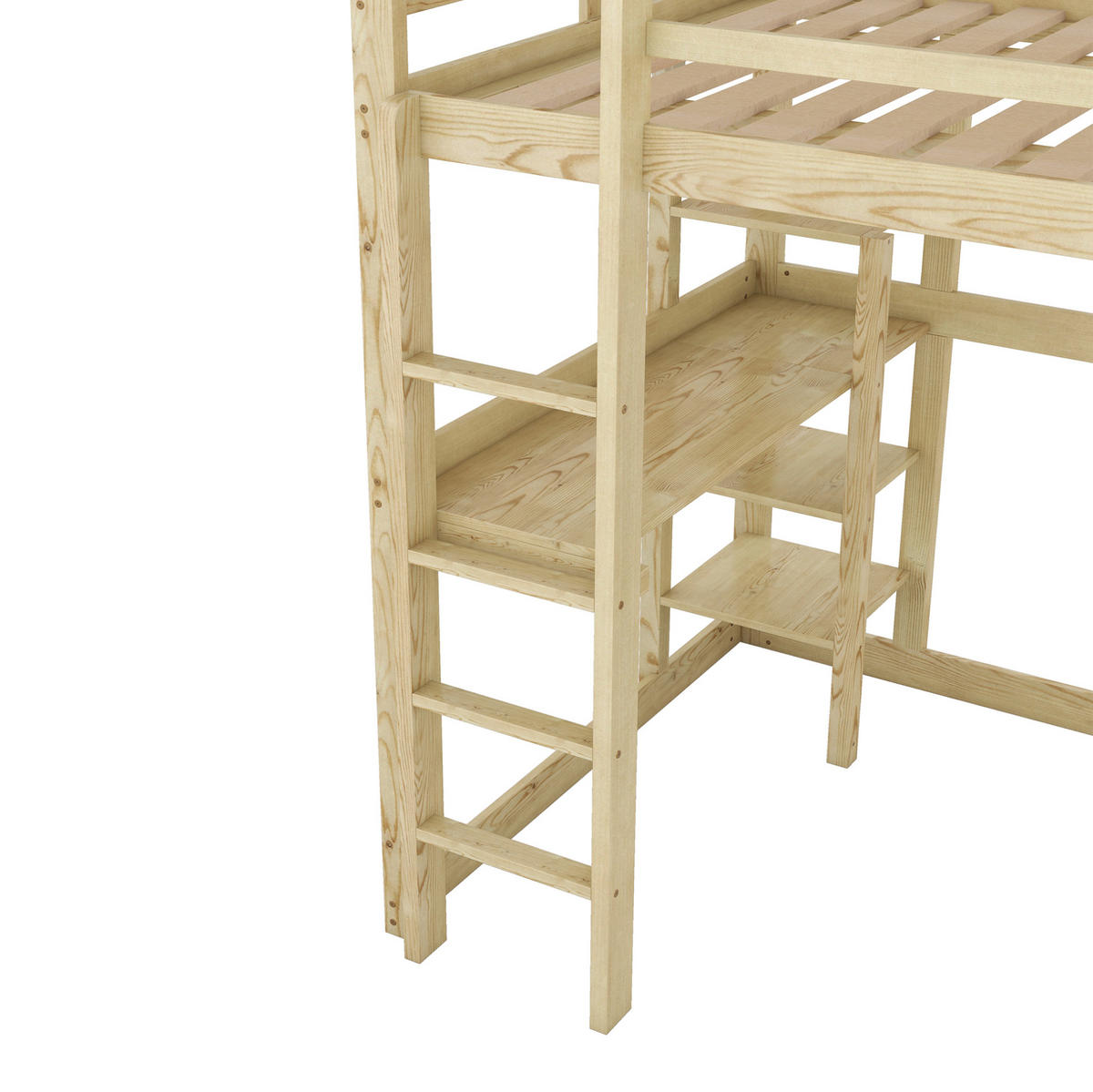 KINDERHOCHBETT aus Kiefernholz 140x200 cm Natur mit Schreibtisch und 4 Ablagefächern - Naturfarben, Holzwerkstoff (140/200cm) - IVMEU