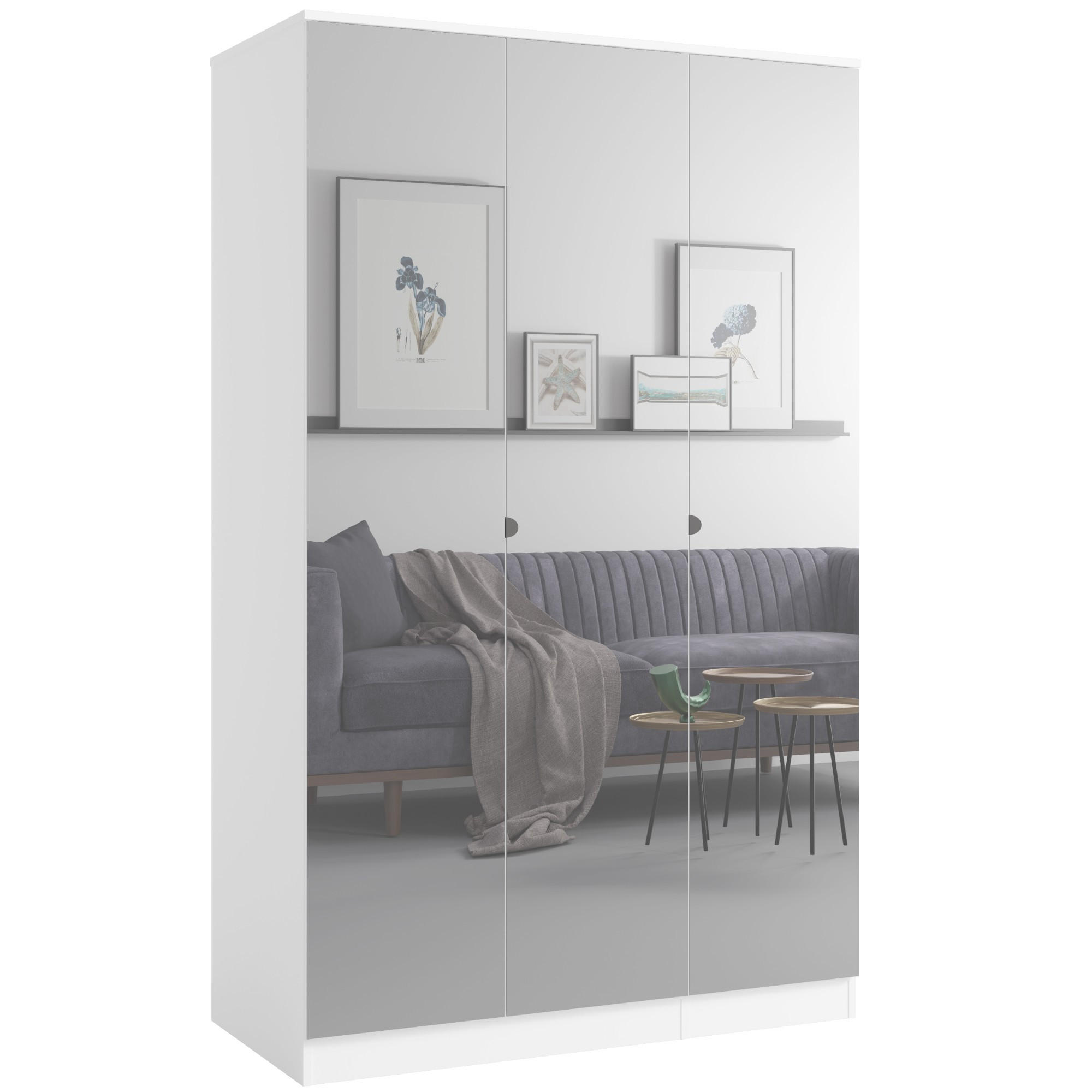 DREHTÜRENSCHRANK mit Spiegel Monza 3D 120 Weiß - Weiß/Grau, Holzwerkstoff/Metall (120/200/60cm) - mzm24