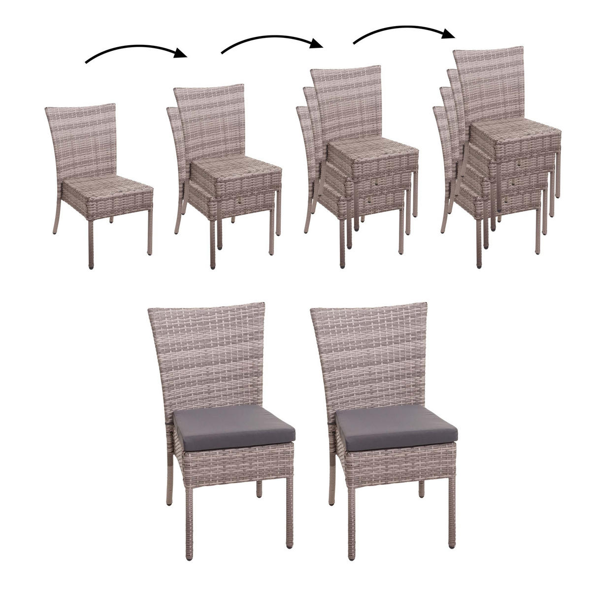 POLY-RATTAN STUHL Grau, Braun, Anthrazit 2er-Set - Anthrazit/Braun, Kunststoff (52/90/58cm) - MCW