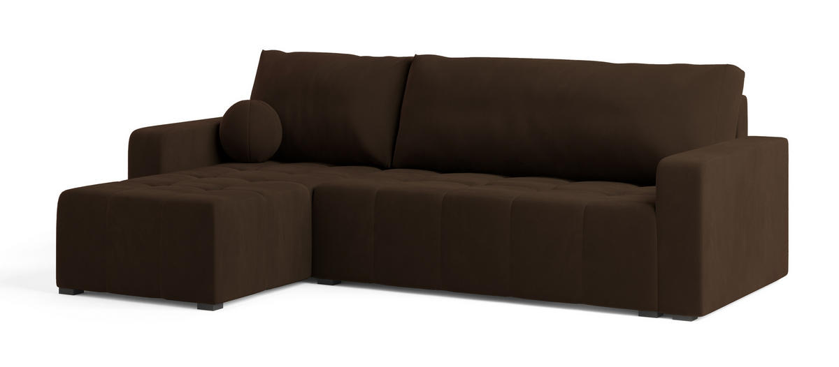 ECKSOFA VOLIRA Braun Plüsch-Stoff mit Schlaffunktion - Braun, Holz (230/143cm) - MASSENO