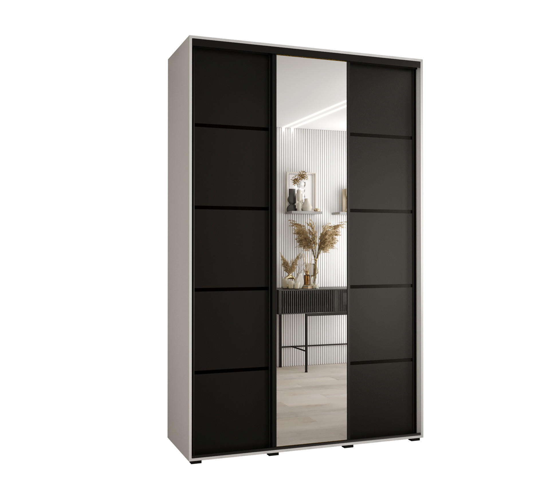 Abiks Möbel Schwebetürenschrank Weiß, Schwarz, Schwarz 150x235x45 cm