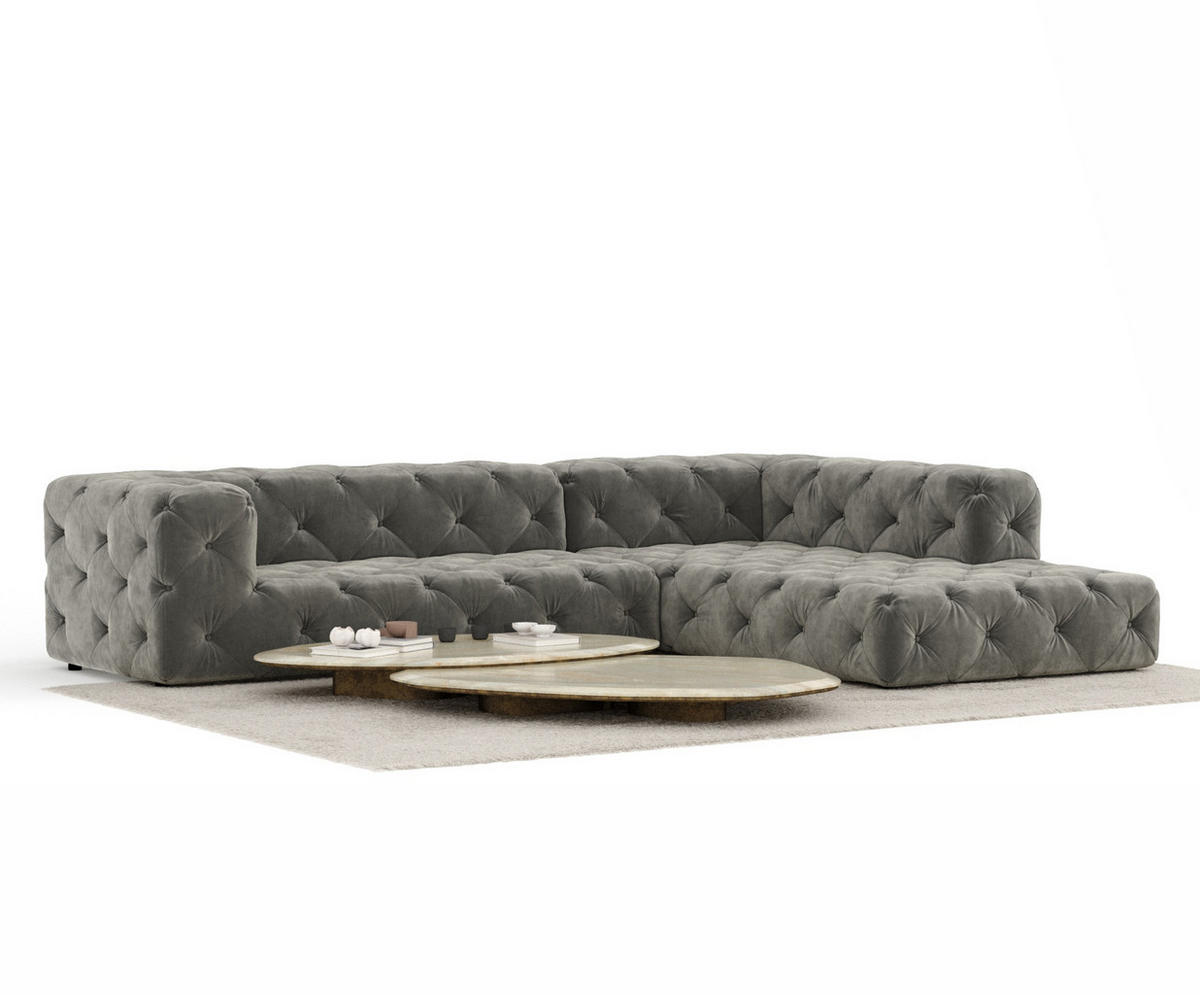 ECKSOFA Cosimo Grau Samtstoff - Schwarz/Grau, Holz/Holzwerkstoff (325/228cm) - Maison de Reve