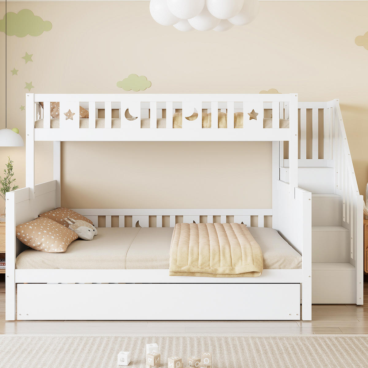 ETAGENBETT 90/200 cm mit Stauraum und Sicherheitsleiter weiß - Weiß, Holz (90/200cm) - OKWISH