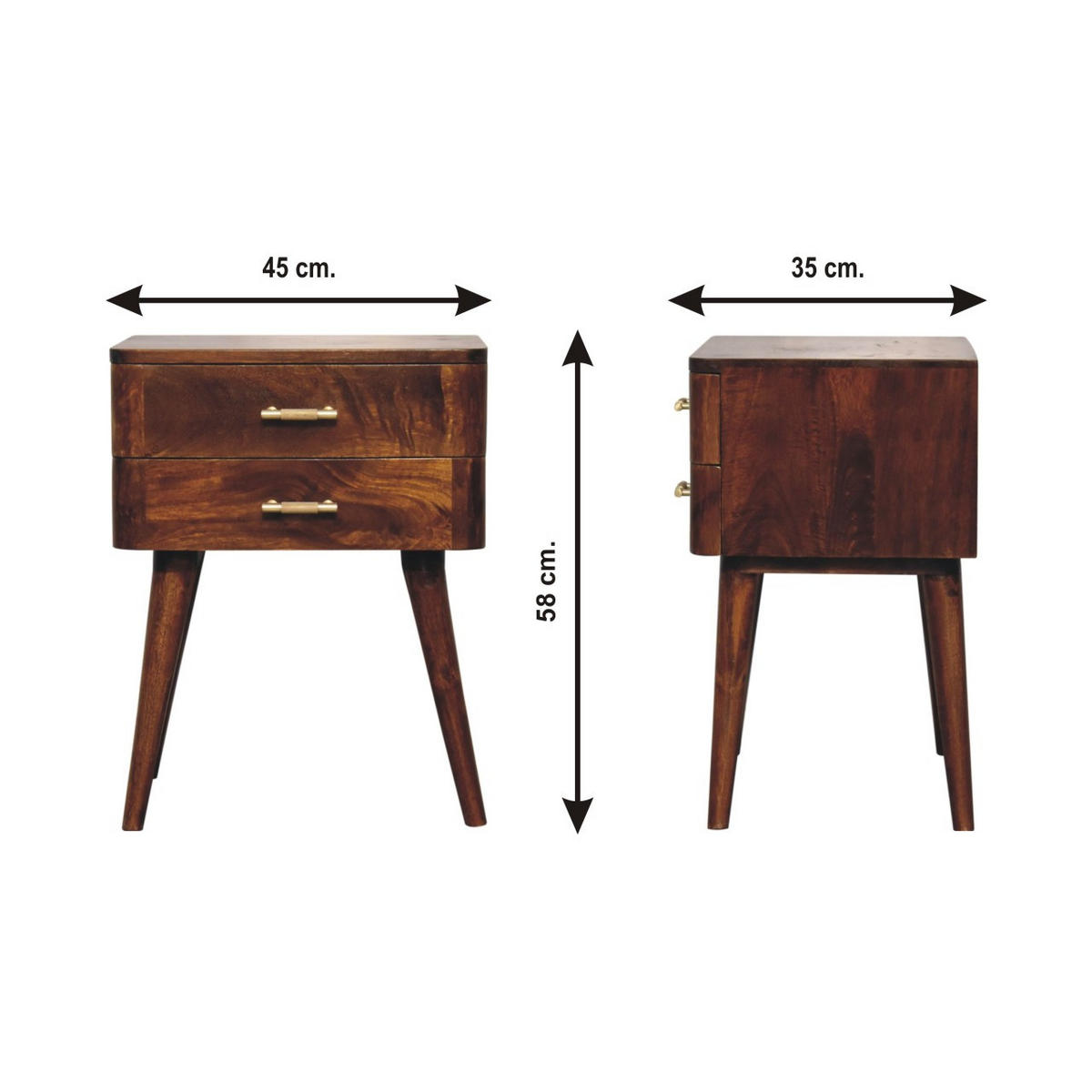 NACHTTISCH T-Bar Nordic Style, Braun - Messingfarben/Braun, Mangoholz/Holz (35/58/45cm) - Artisan Furniture