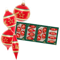 CHRISTBAUMSCHMUCK Stern und Tannenast Rot 7cm (Glas / 16 Stk.) - Rot, Glas (3/7/3cm) - Krebs Glas Lauscha