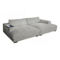 BIG SOFA XL MIT TABLETT SCHWARZ MADELINE Hellgrau Cord - Hellgrau/Schwarz, Kunststoff/Textil (290/85/190cm) - KAWOLA