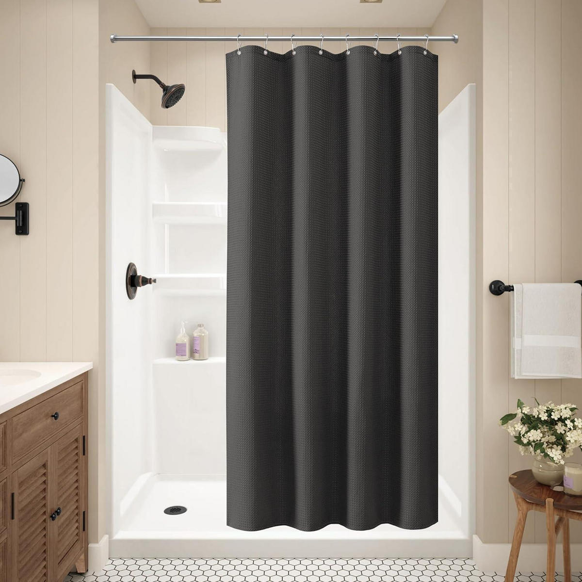 DUSCHVORHANG Waffelstoff Schwarz 122 x 182 cm - Schwarz, Textil (122/182cm)