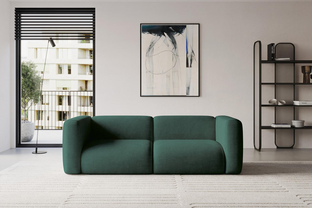MODULARES Sofa 2-SITZER MIRA-S1 228x89x70 Grün cm Velours - Dunkelgrün/Schwarz, Holzwerkstoff/Kunststoff (228/70/89cm) - ALTDECOR