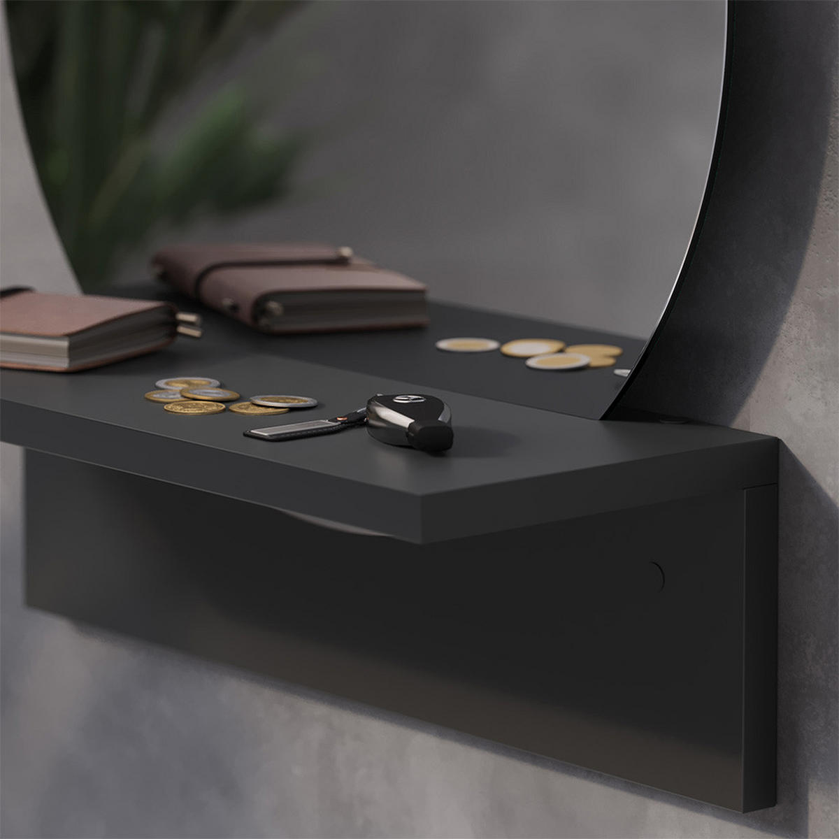 BADEZIMMERSPIEGEL Elyra Schwarz 40 x 47.5 cm mit Ablage - Schwarz, Holzwerkstoff (40/47.5/15cm) - Vicco