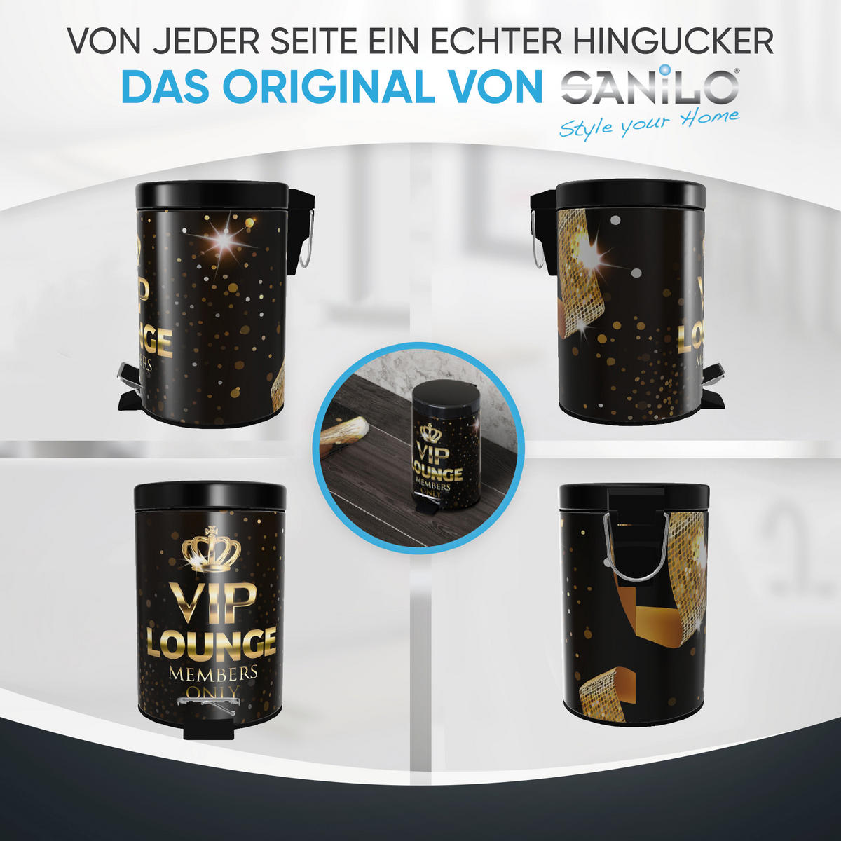 KOSMETIKEIMER VIP Lounge - Goldfarben/Schwarz, Kunststoff/Metall (17/25/25cm) - Sanilo