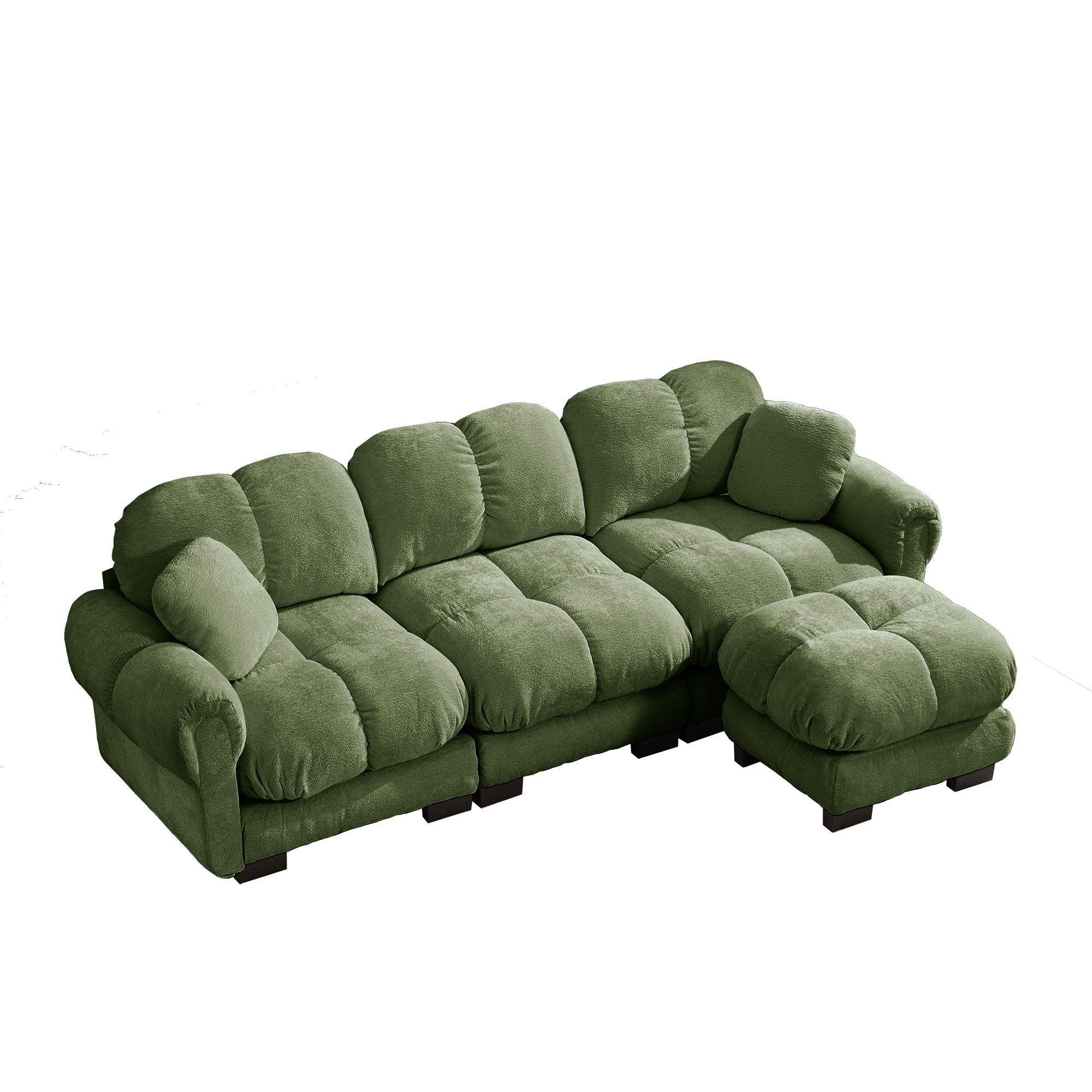 ECKSOFA DE-34384 L-Form mit Ottoman und Steppdesign Grün - Grün, Textil (149/260cm) - ComfortXL