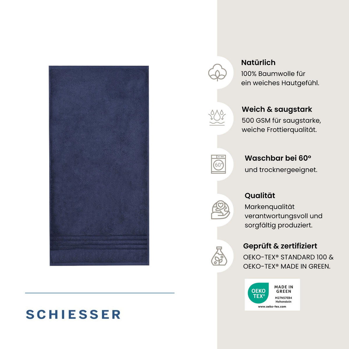 DUSCHTUCHSET Milano - 2-teilig - 70x140 cm - Dunkelblau - Dunkelblau, Textil (70/140cm) - SCHIESSER