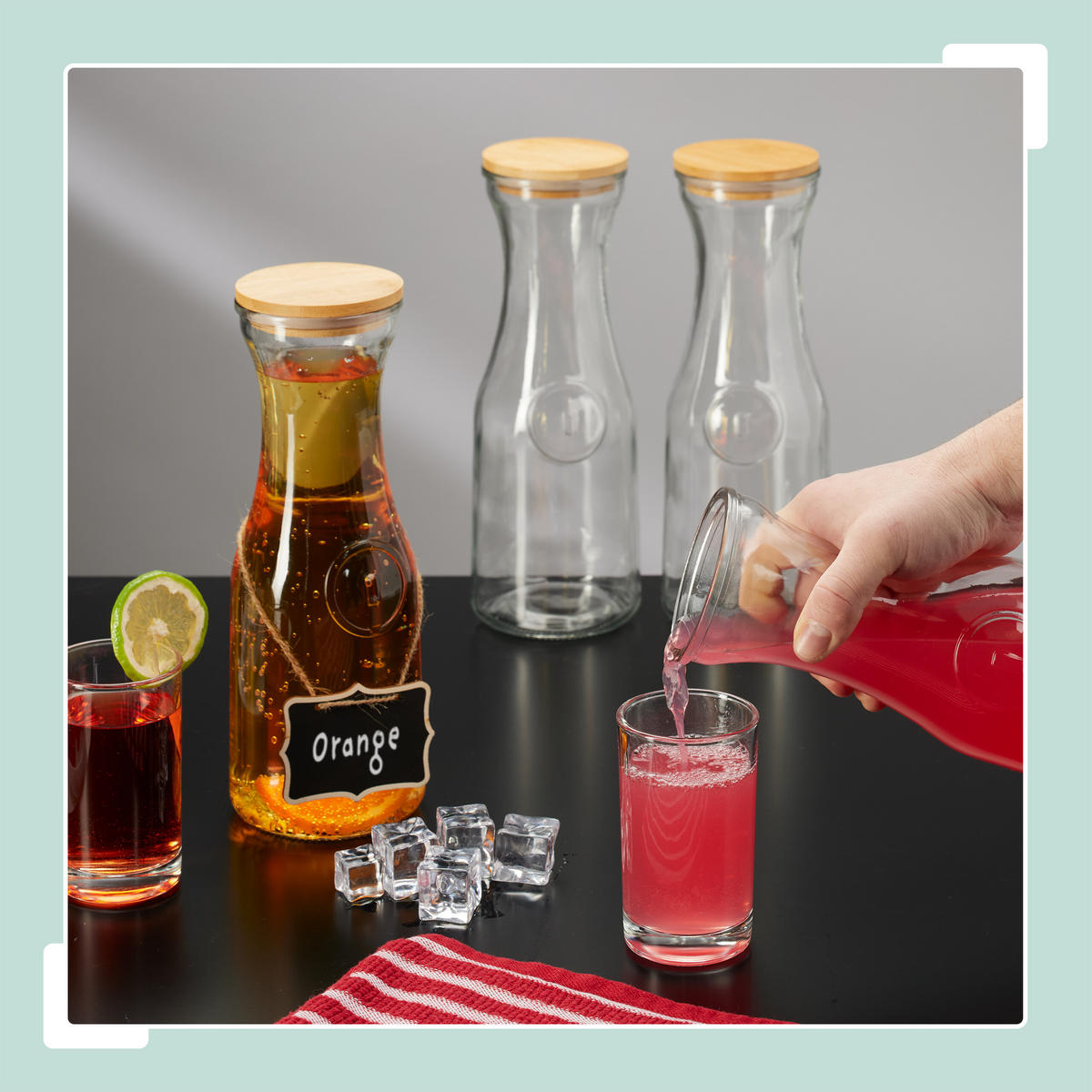 SÚPRAVA karaf na vodu - priehľadné, drevo/plast (1L) - Relaxdays