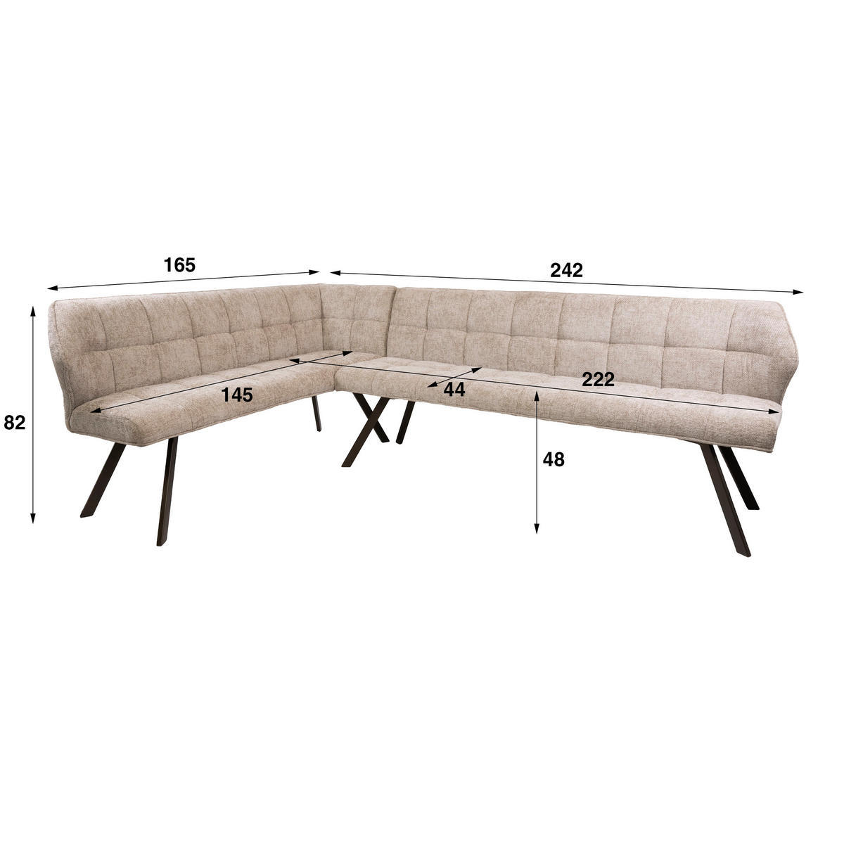 EETKAMERBANKEN Raster Beige 150/230/81 cm - Beige, Textil (230/81/150cm) - Hoyz Collection