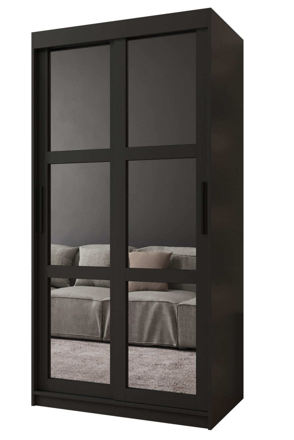 Möbel Kryspol Schwebetürenschrank Schwarz 100x200x62 cm