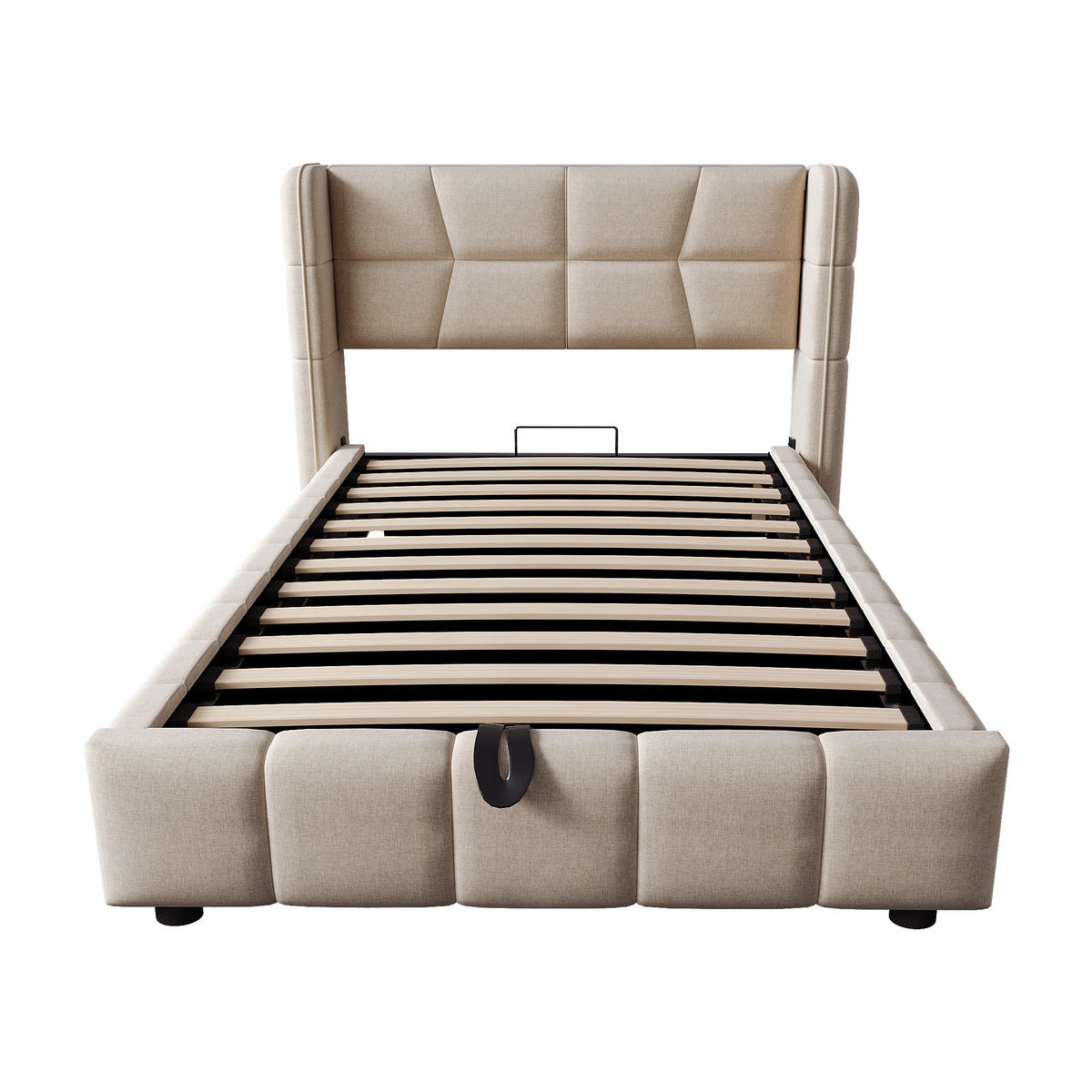 ČALOUNĚNÁ POSTEL 90/200 cm v béžové barvě s úložným prostorem ze lnu - béžová, kov/kompozitní dřevo (90/200cm) - CHICFURN
