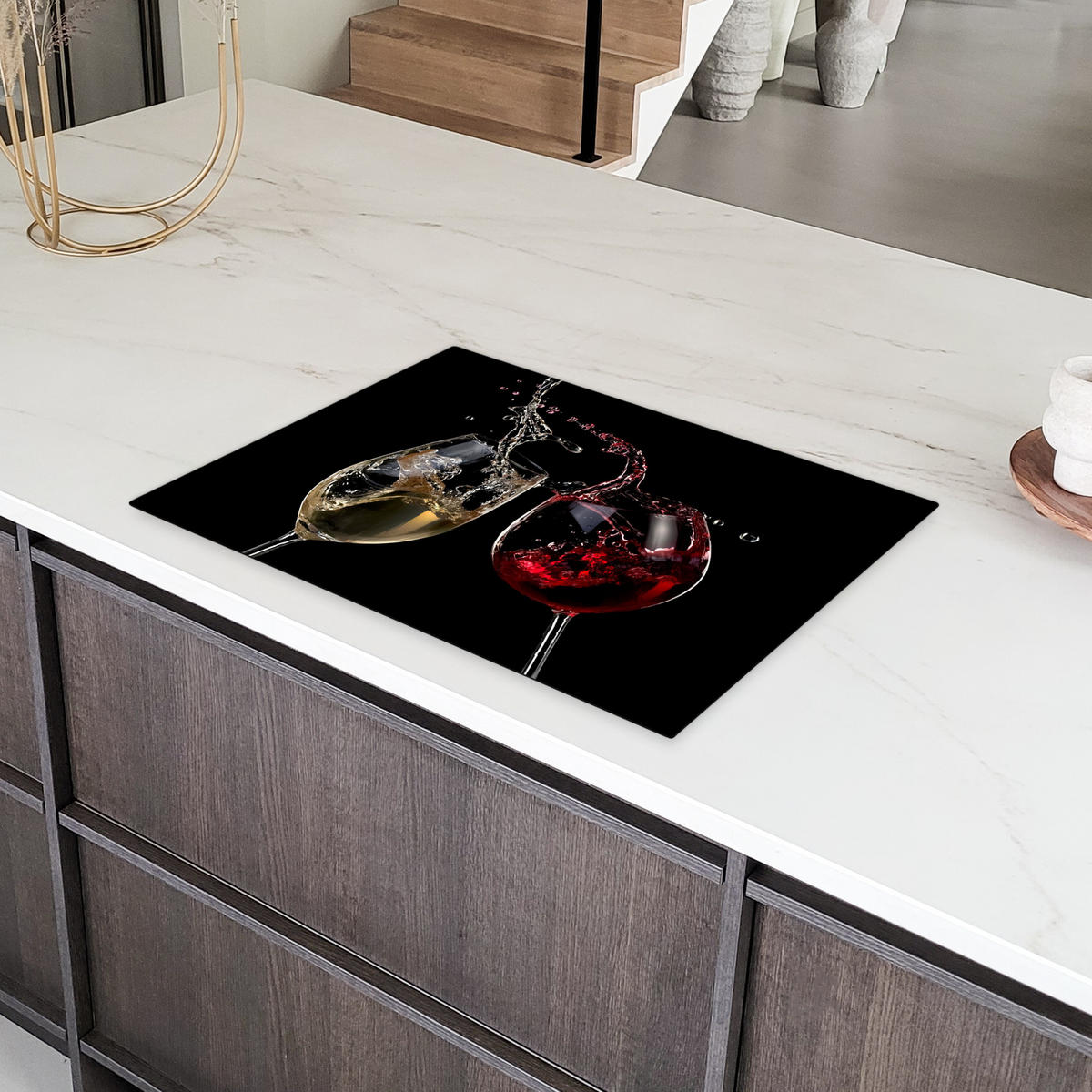 HERDABDECKPLATTE Rotwein - Weißwein - Glas - Schwarz 75x52 cm - Weinrot, Kunststoff (75/52/0.2cm) - MuchoWow