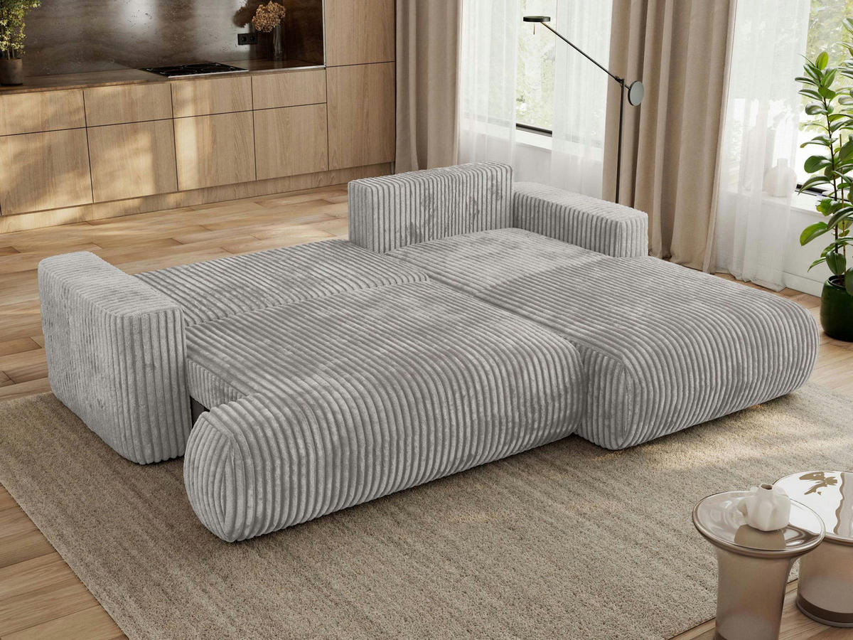 ECKSOFA OVO L Hellgrau Cord - Rechts Seite - Hellgrau/Schwarz, Kunststoff/Textil (195/271cm) - MKS
