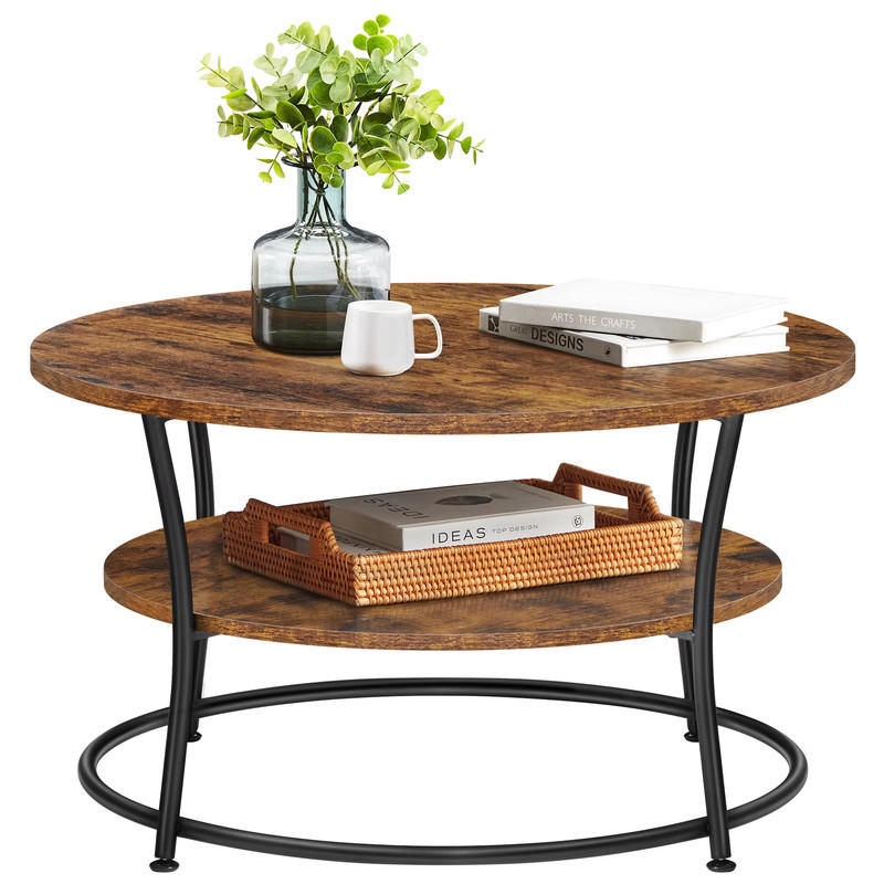 COUCHTISCH rund Industrial Metall Ablage Beistelltisch Wohnzimmer - Braun, Holz (80/80/46.5cm) - Kaket