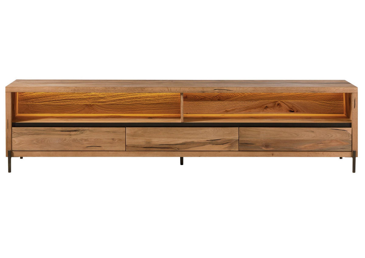 TV-BOARD Wild-/Zerreiche 242x47x60 natur geölt MONTREUX LUX #112 - Naturfarben, Holz (242/60/47cm) - Massivmoebel24
