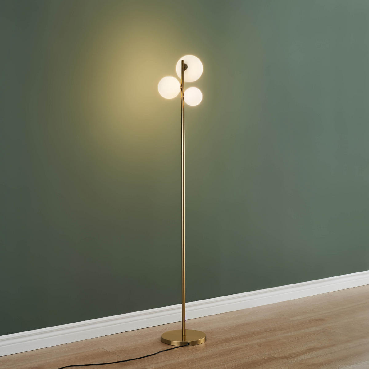 STEHLEUCHTE Melinda, Messing und Weiß, 150cm - Messingfarben, Glas (25/25/150cm) - KOSILUM