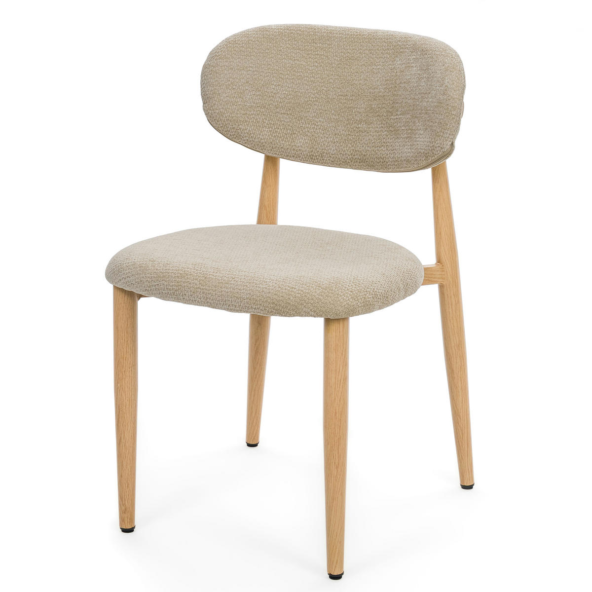 STUHL ALMO gepolstert Beine in Holzoptik - hellbeige - Chenille - Sandfarben/Eichefarben, Textil/Metall (47/77/54cm) - NEW HOME