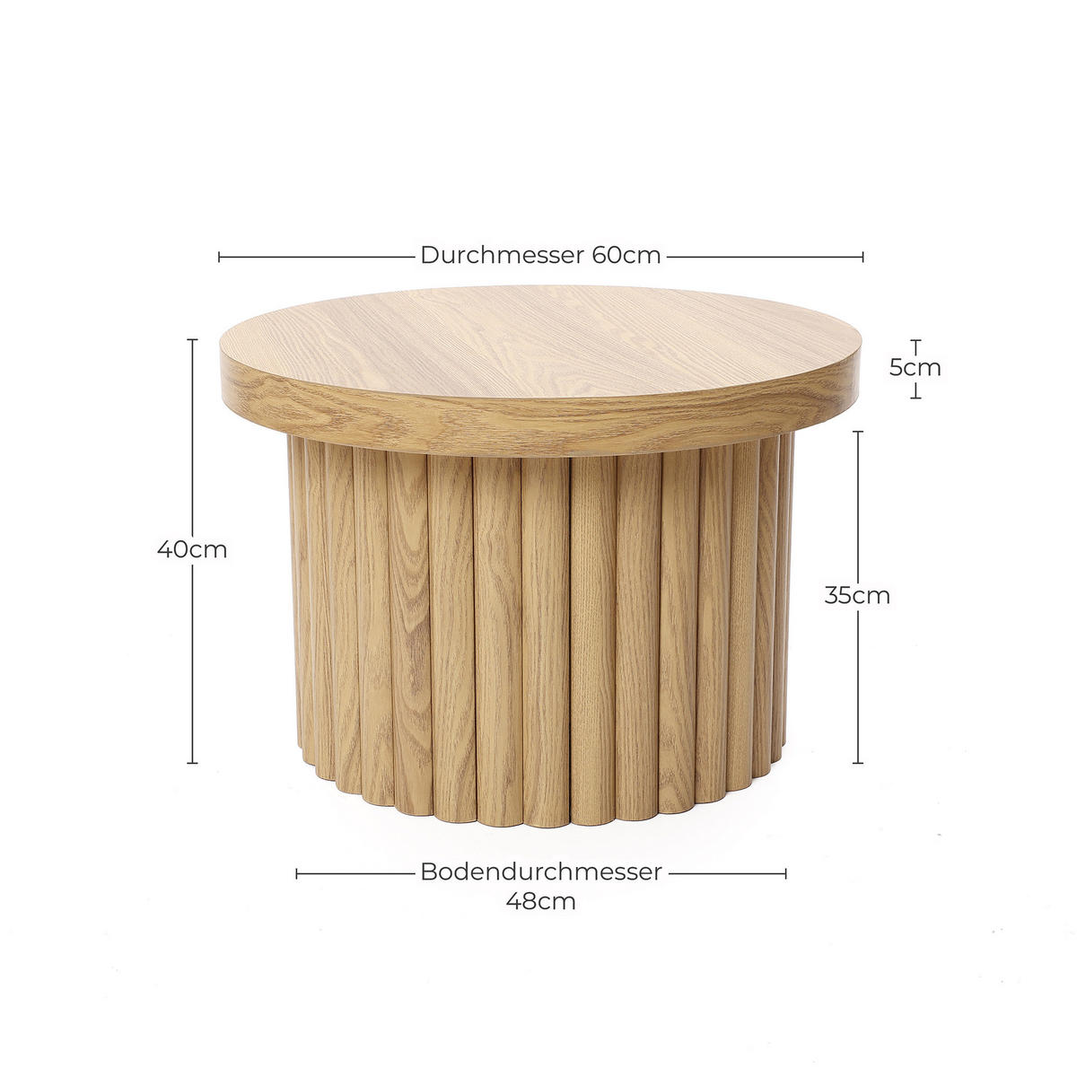 COUCHTISCH Rund aus MDF mit PU-Holzdessin | Ø60 x H40 cm - Eichefarben, Holz (60/60/40cm) - Hometopia
