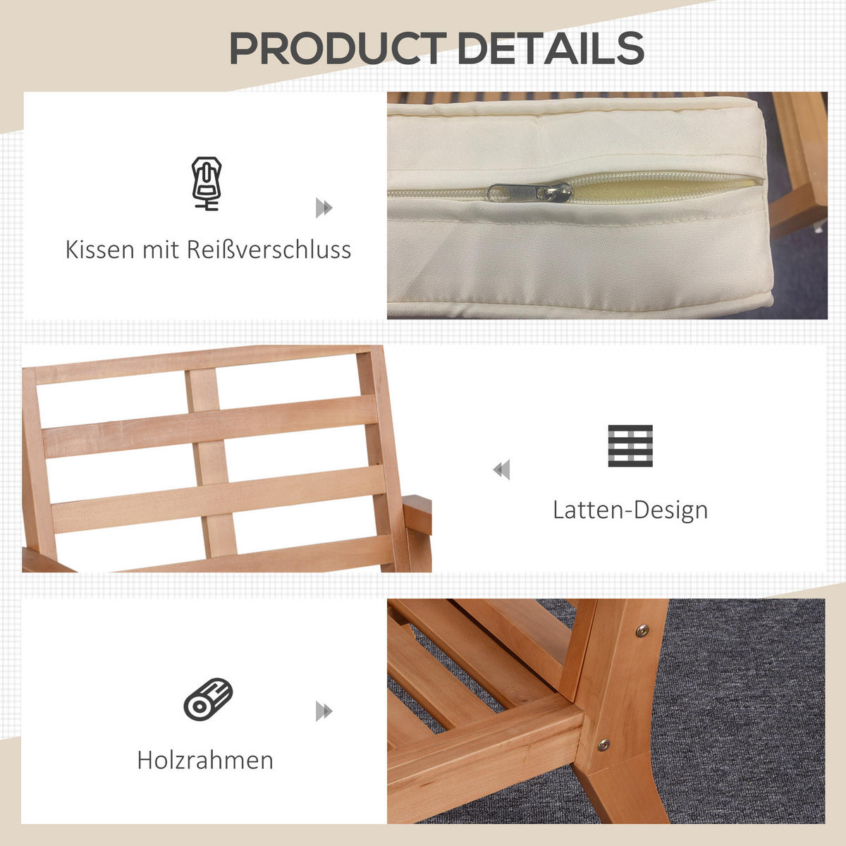 GARTENMÖBEL Set, Pappelholz, Braun+Beige - Beige/Braun, Holz/Kunststoff - Outsunny