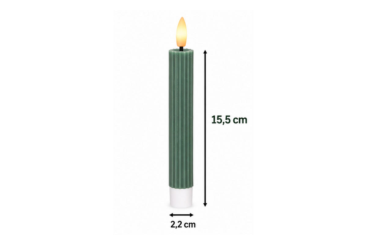 LED-KERZENSET Ø2,2x15,5 cm, Dunkelgrün - Dunkelgrün, Naturmaterialien (2.2/2.2/15.5cm) - dasmöbelwerk