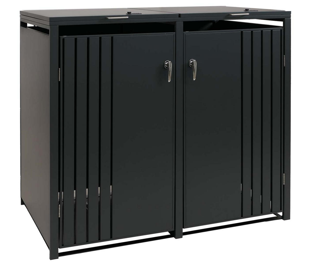 MÜLLTONNENBOX 2er mit Deckel HxBxT 122x132x84cm Anthrazit - Anthrazit, Metall (132/122/84cm) - PROREGAL