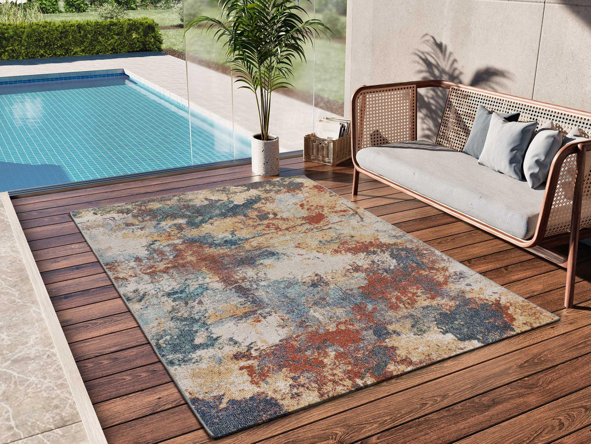 OUTDOORTEPPICH Mehrfarbig Luna 120/170 cm - Blau/Rostfarben, Textil (120/170cm) - Atticgo