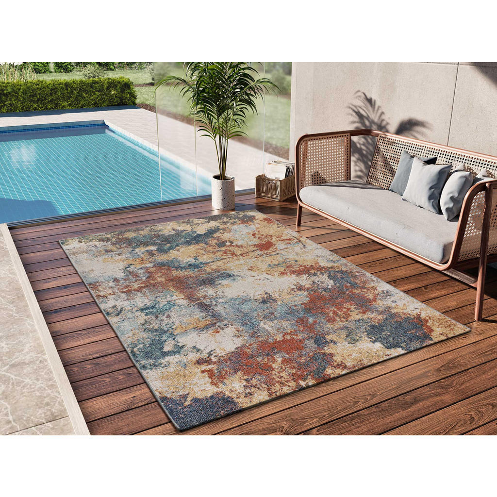 Thumbnail - Atticgo Outdoorteppich, Mehrfarbig, Blau, Beige, Rost, Textil, Vintage, Rechteckig, 120x170 cm, Oeko-Tex® Standard 100, ...