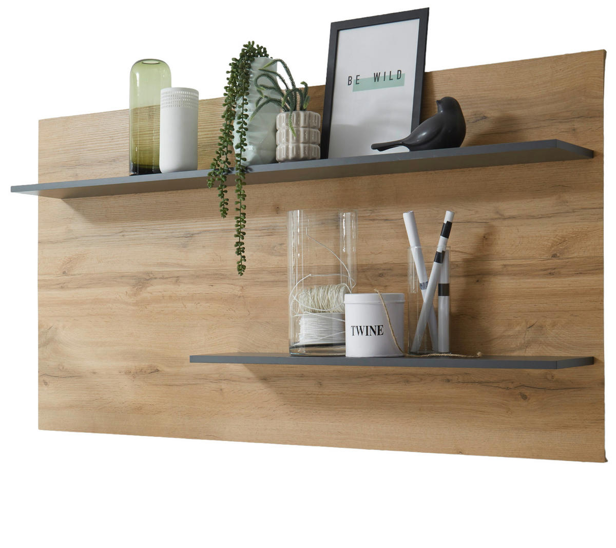 WOHNWAND 4-teilig grau matt, Eiche Wotan 340 cm, Wohnkombination mit viel Stauraum - Eiche Wotan/Grau, Glas/Holz (340/170/45cm) - Furn.Design
